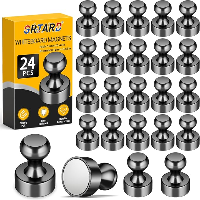 Grtard 24 Pack Magnetic Push Pins, Fridge Magnets by Grtard