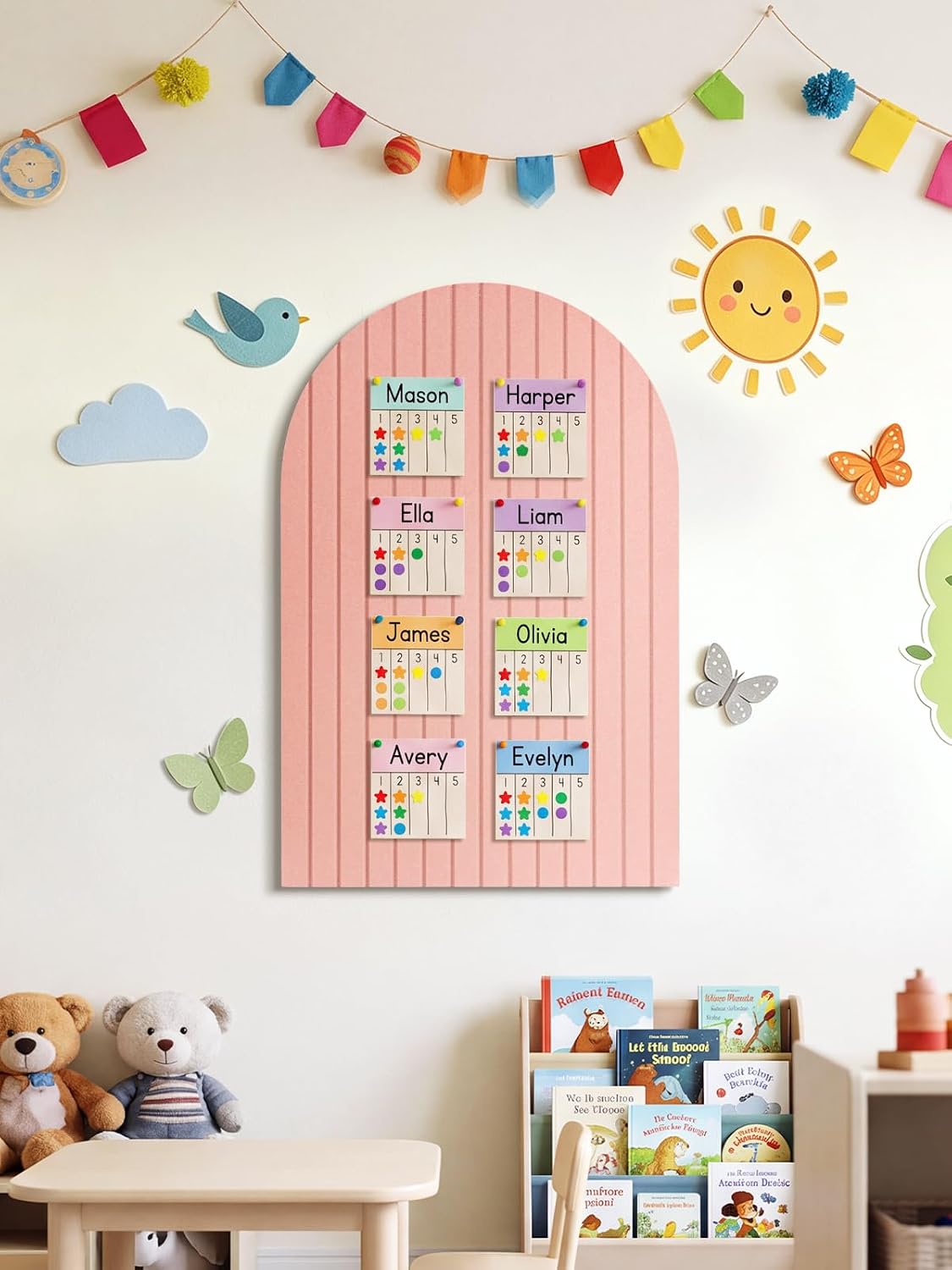 Arched Felt Bulletin Board, 35.4 x 23.6 Striped Pin Board for Wall