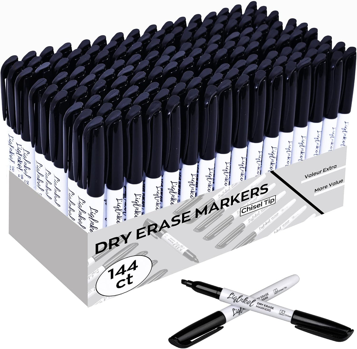 Dry Erase Markers Bulk, 144 Pack Black Whiteboard Markers, Chisel Point Low O...