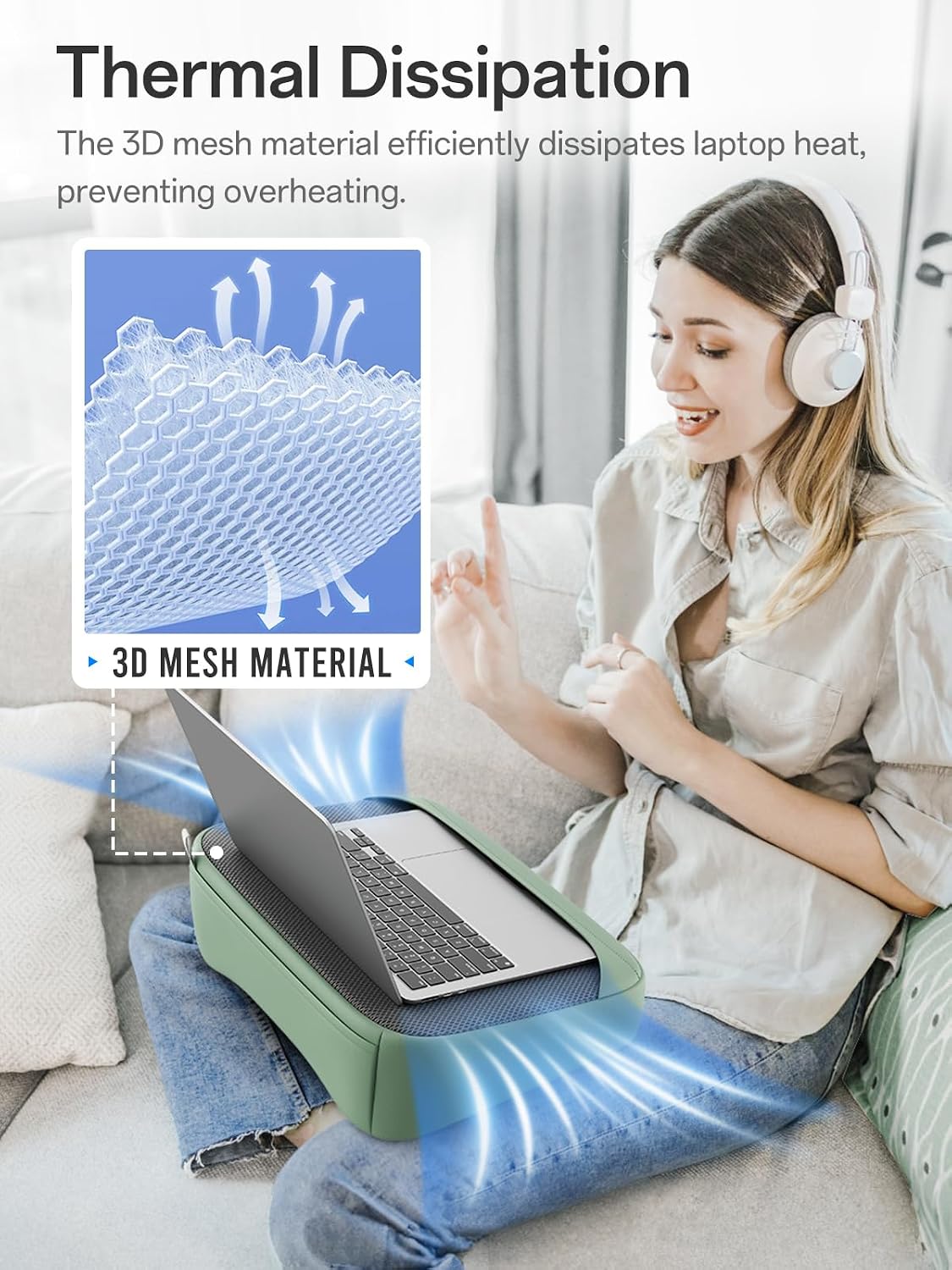 SAIJI Breathable Laptop Pillow, Ultra Lightweight Lap Desk with Cushion, Comp...