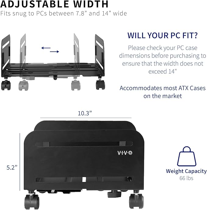 VIVO Large Computer Tower Desktop ATX-Case, CPU Steel Rolling Stand, 7.8 to 14 - Image 2