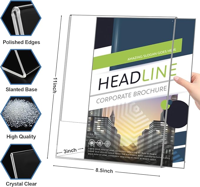 Acrylic Sign Holder 8.5x11 Inches, 10 Pack Clear Plastic Table Flyer Display - Image 3