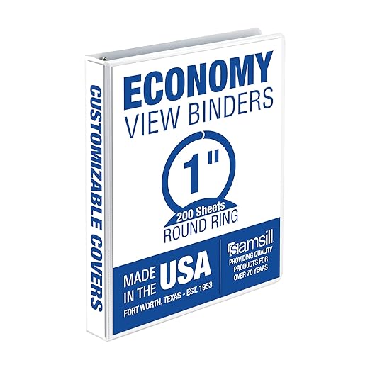 Samsill 1 Inch 3 Ring Binder, Made in USA, Economy Round Ring, 200 Sheet by Samsill