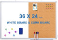 Magnetic White Board and Cork Board Combo, 36 X 24 inches Whiteboard Bulletin by TRIPOLLO