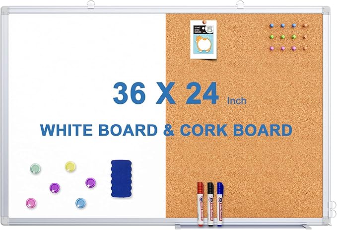 Magnetic White Board and Cork Board Combo, 36 X 24 inches Whiteboard Bulletin by TRIPOLLO