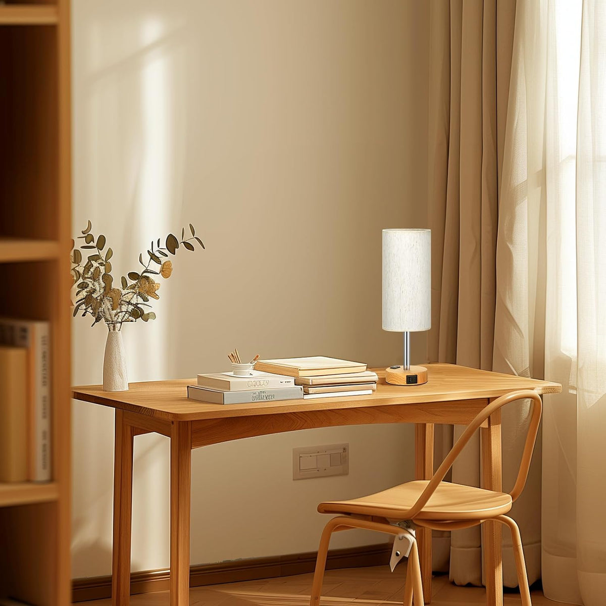 Fenmzee Bedside Table Lamp Set of 2 - Dimmable Touch, USB A+C, AC Outlet