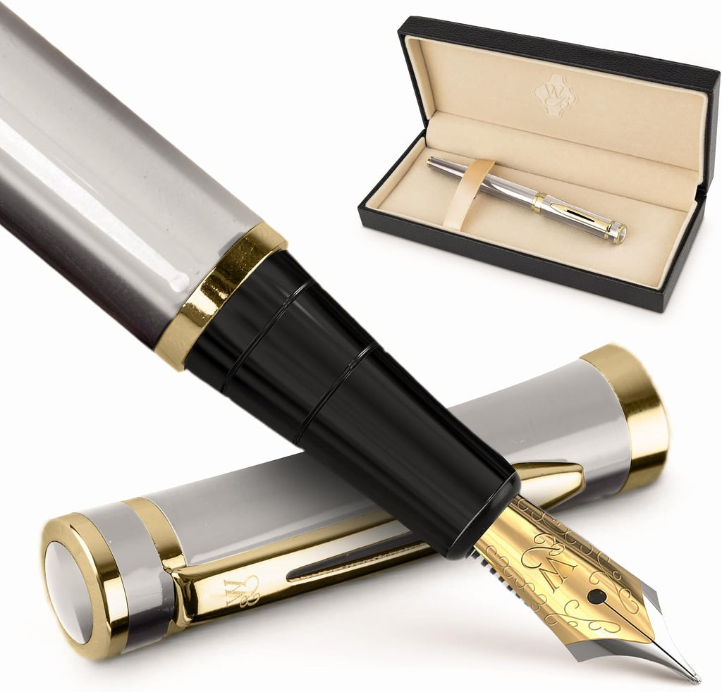Wordsworth & Black Fountain Pen Set, 18K Gilded Broad Nib, Includes 6 Pack Ink