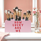 Exqcom Pink Positive Quotes Makeup Brush Holder, How Lucky Are We Pen Holder - Image 5