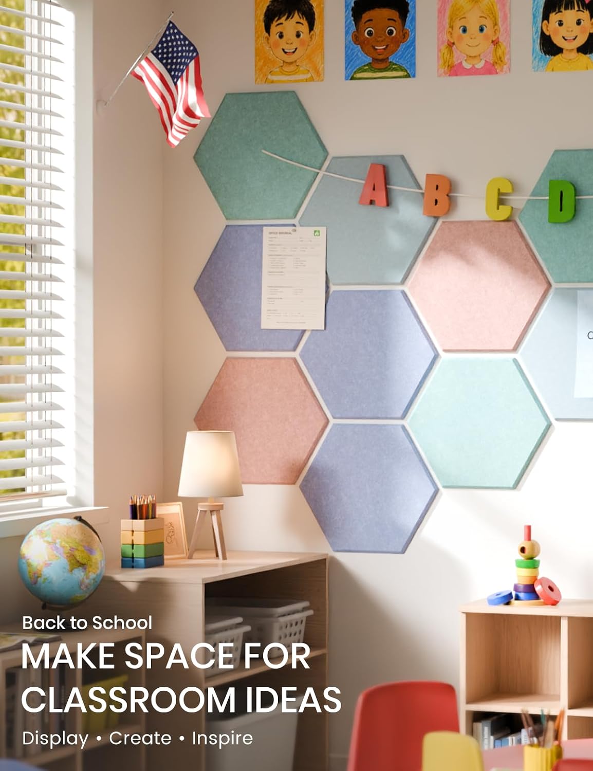 Fluxynara 12-Pack Hexagon Felt Bulletin Board Tiles, Coastal Haze-1