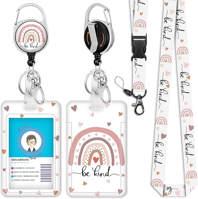 Be Kind Lanyards for Id Badges, Cute Rainbow Badge Reel Heavy Duty by Giancomics