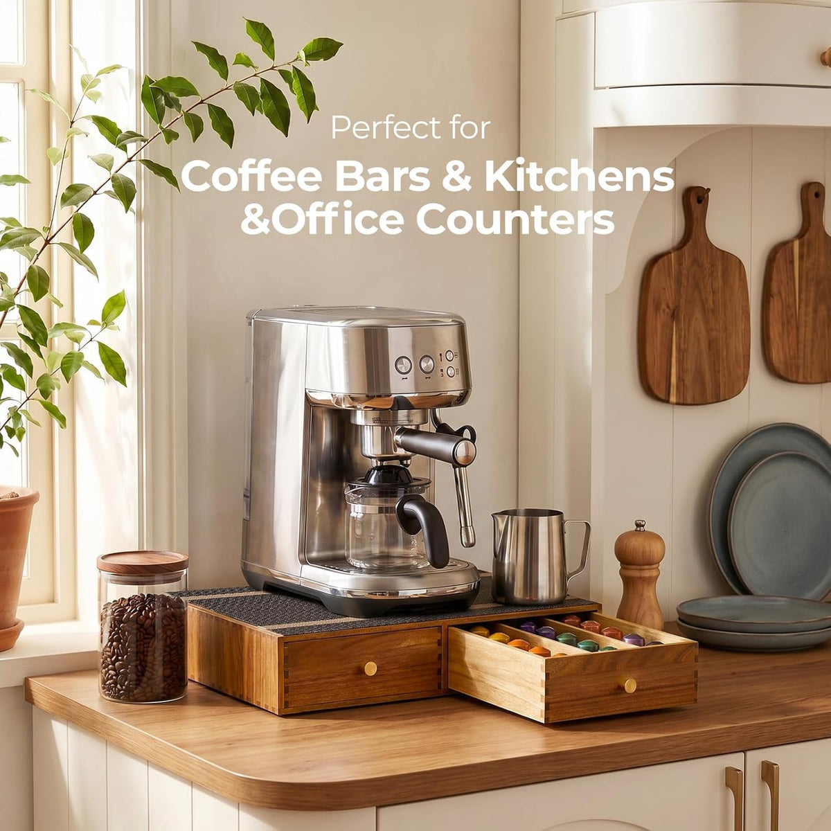 K Cup Organizer Drawer, Acacia Wood Coffee Pod and Tea Bag Storage Box