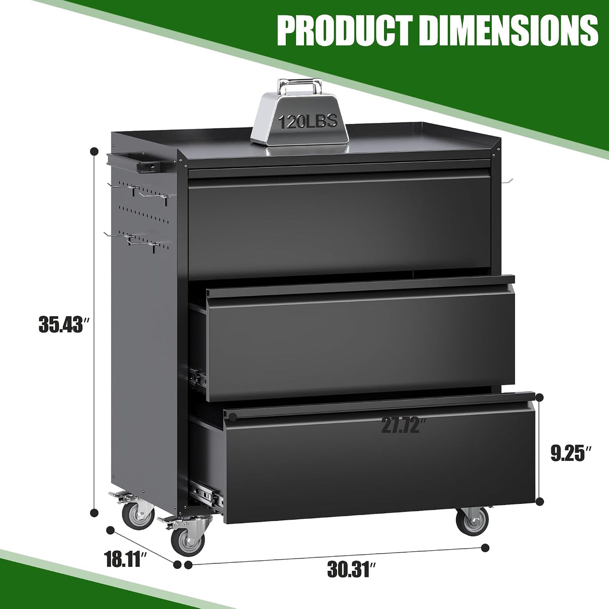 aobabo garage storage cabinet with 3 drawers and, close-up detail