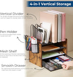 Y YOMA Wooden Desk Organizer, 4-Tier Mesh Desk Organizer - Image 6