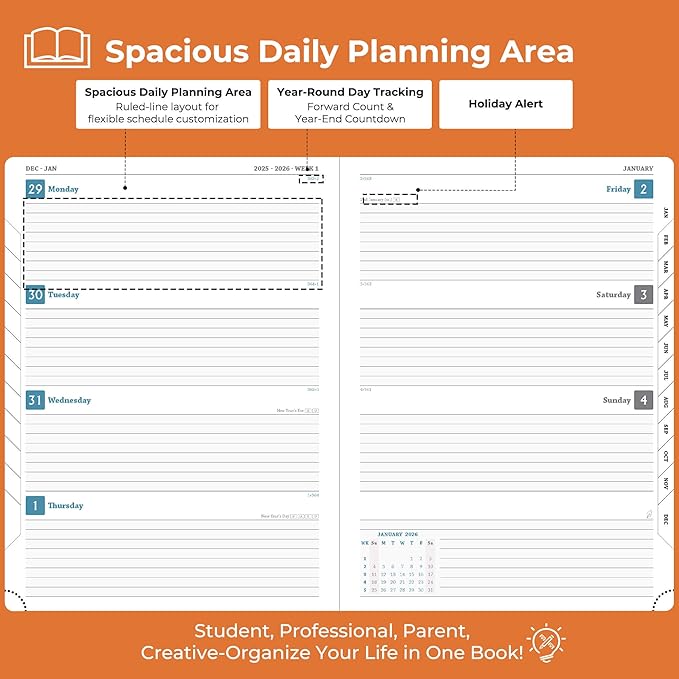 IN-LUXPRO Planner 2026 Daily Weekly and Monthly, 11.5"x8.5", 12 Months Spiral - Image 3