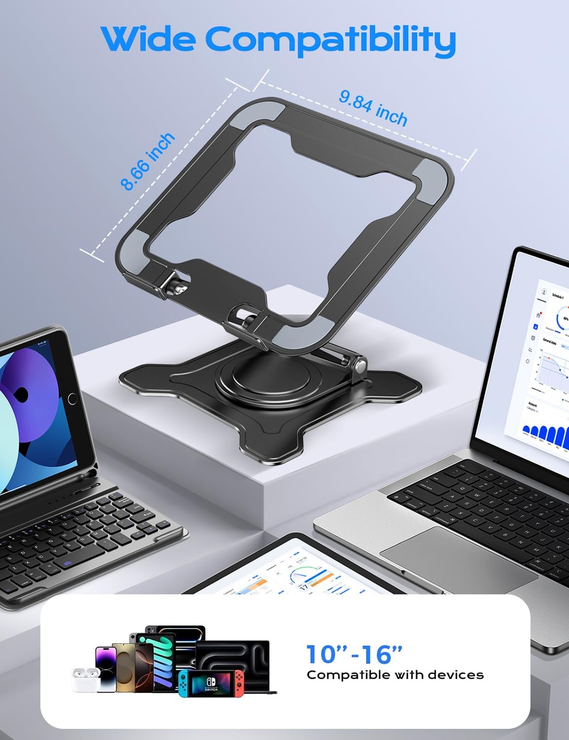 JCZT 360° Rotating Laptop Stand for Desk, Metal Foldable Laptop Riser,Black