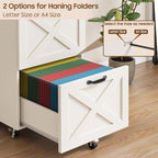 3 Drawers Farmhouse File Cabinet with Wheels for Home Office, Rustic White | Halitaa Vertical Filing Cabinet Fits Letter/A4 Size, Rolling File Cabinet Wooden Printer Stand for Home Office