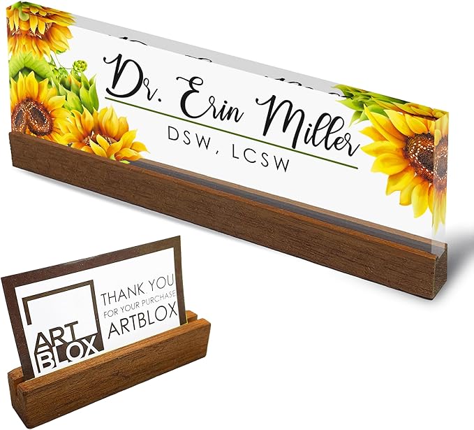 Artblox Personalized Office Desk Name Plate and Business Card Holder | Clear by Artblox