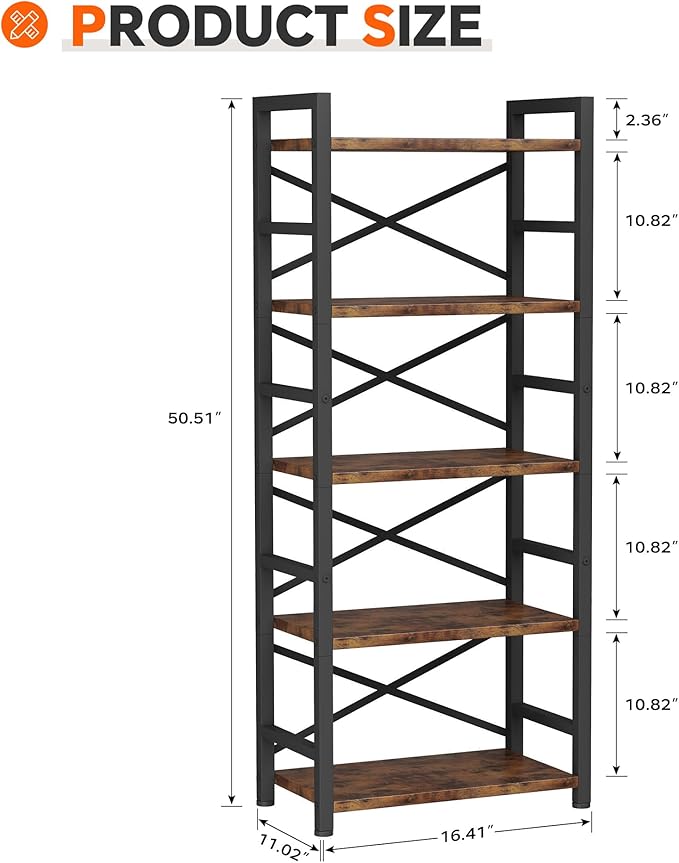 Organization and Storage, 5 Tier Bookshelf, Tall Bookcase - Image 3