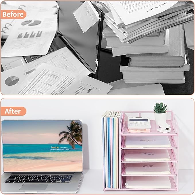 LEKETREE Desk Organizers and Accessories, 5-Tier Paper Letter Tray Organizer - Image 2