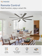 zmishibo 72” modern ceiling fan with light, remote, close-up detail
