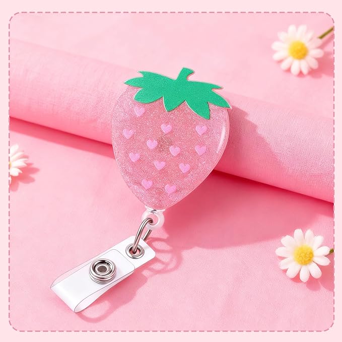 2Pcs Strawberry Badge Reel Retractable Personalized ID Name Badge Holder - Image 3