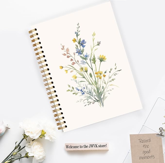 JWVK Vintage Wild Flower Spiral Notebook, Rustic Floral Botanical Notebooks - Image 3