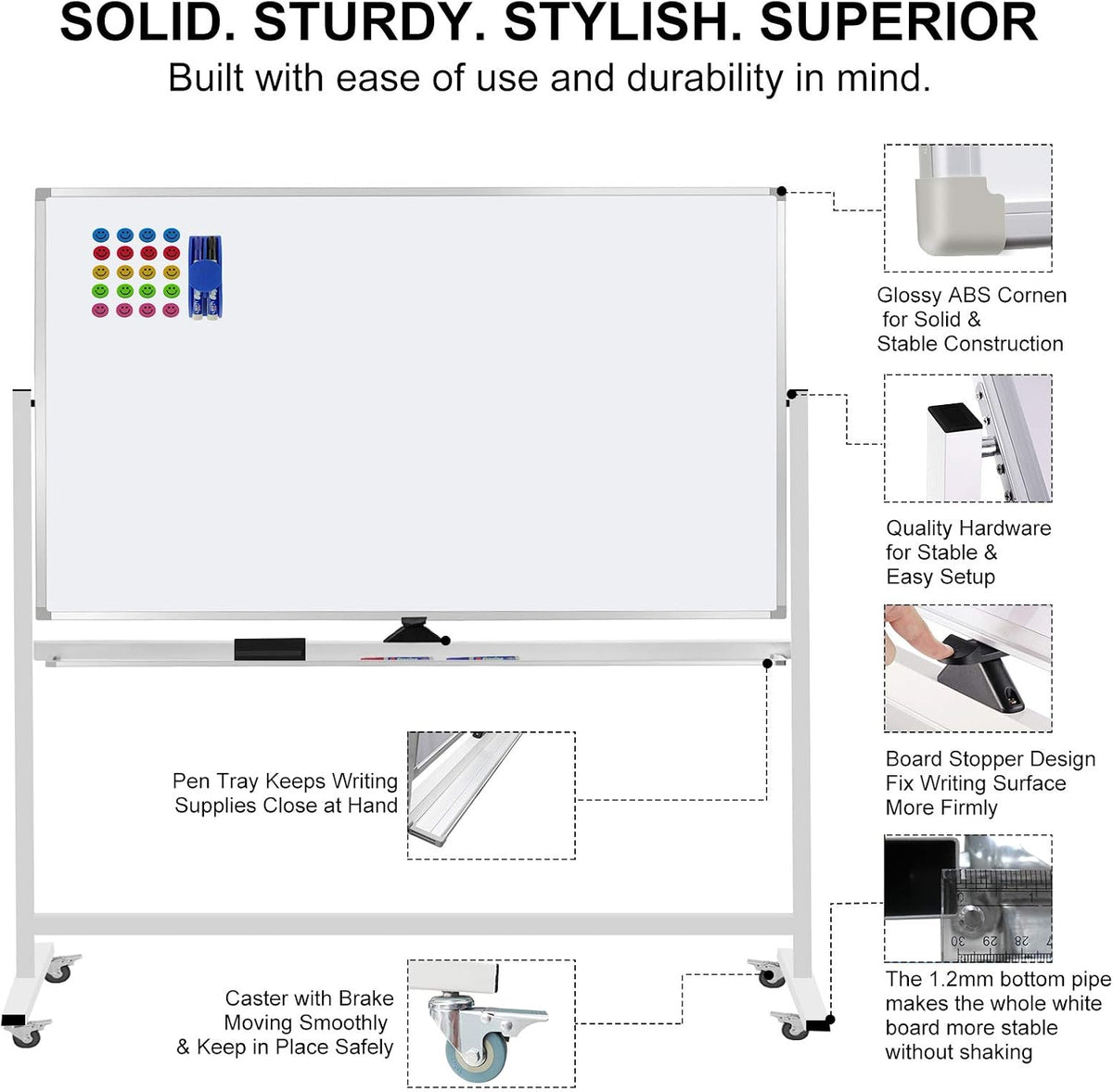 Max-officoo Mobile Whiteboard 72"x40" Magnetic Dry Erase White Boar...