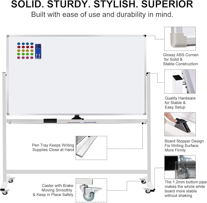 Max-officoo Mobile Whiteboard 72"x40" Magnetic Dry Erase White Boards on Wheels - Image 4