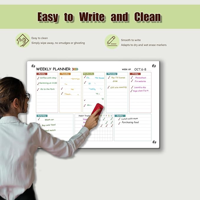 Glass Colorful Weekly Dry Erase Board - Image 4