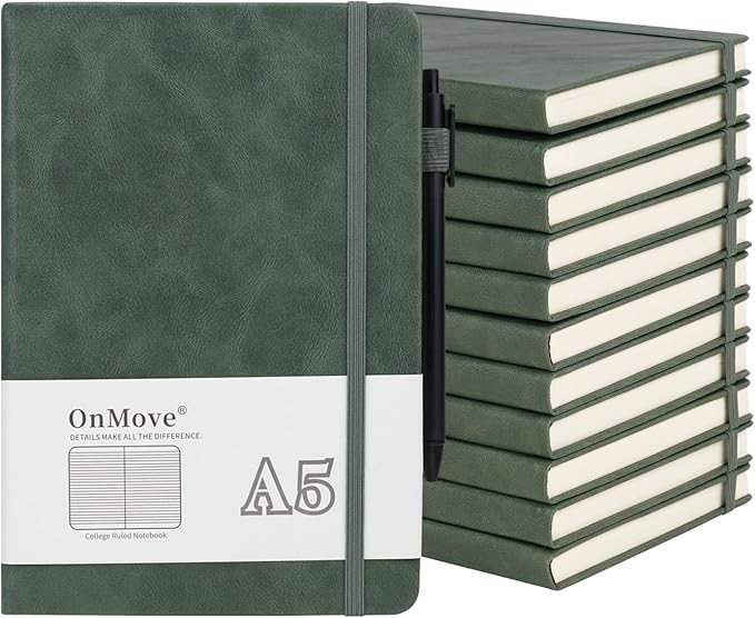 OnMove Notebooks Journal for Women Men 12 Pack Bulk Leather Hardcover by OnMove