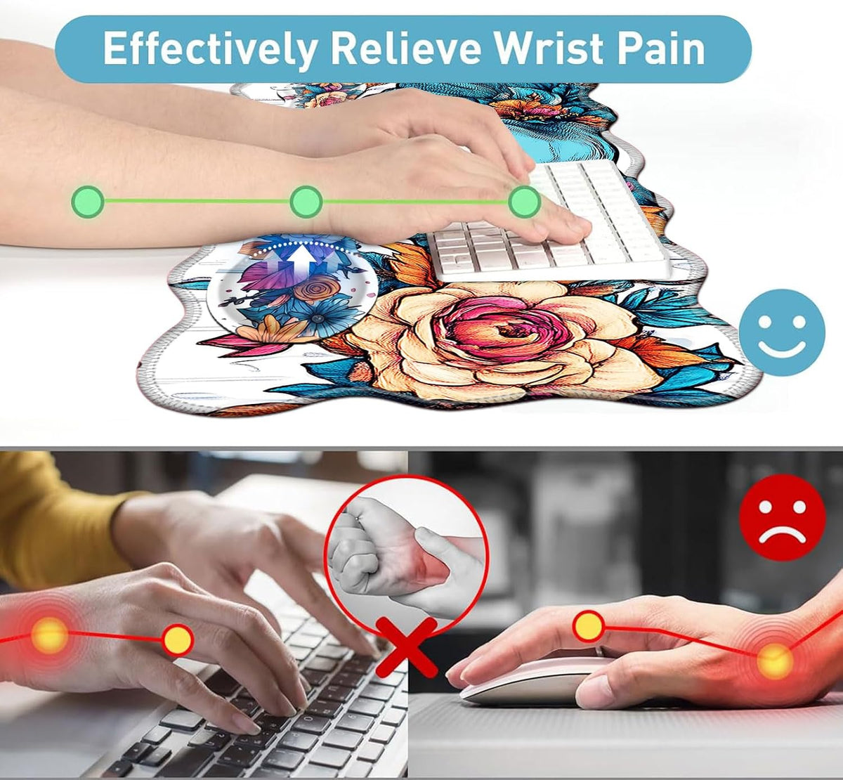 Large Mouse Pad and Keyboard Wrist Rest, Desk Pad for Keyboard and Mouse, 4-i...
