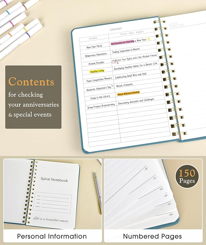 Lined Spiral Journal Notebook, A5 Hardcover Spiral Journals - Image 2
