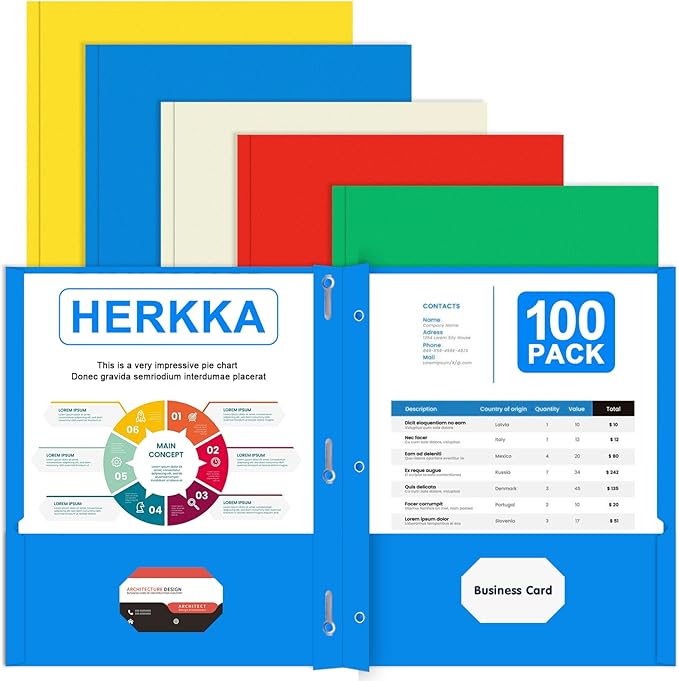 Two Pocket Folder, HERKKA 100 Pack 2 Pocket Folders by HERKKA