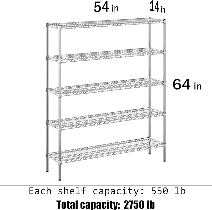 Regal Altair 14" Deep x 54" Wide x 64" Height Wire Shelving Kit | 5-Tier | NSF - Image 3
