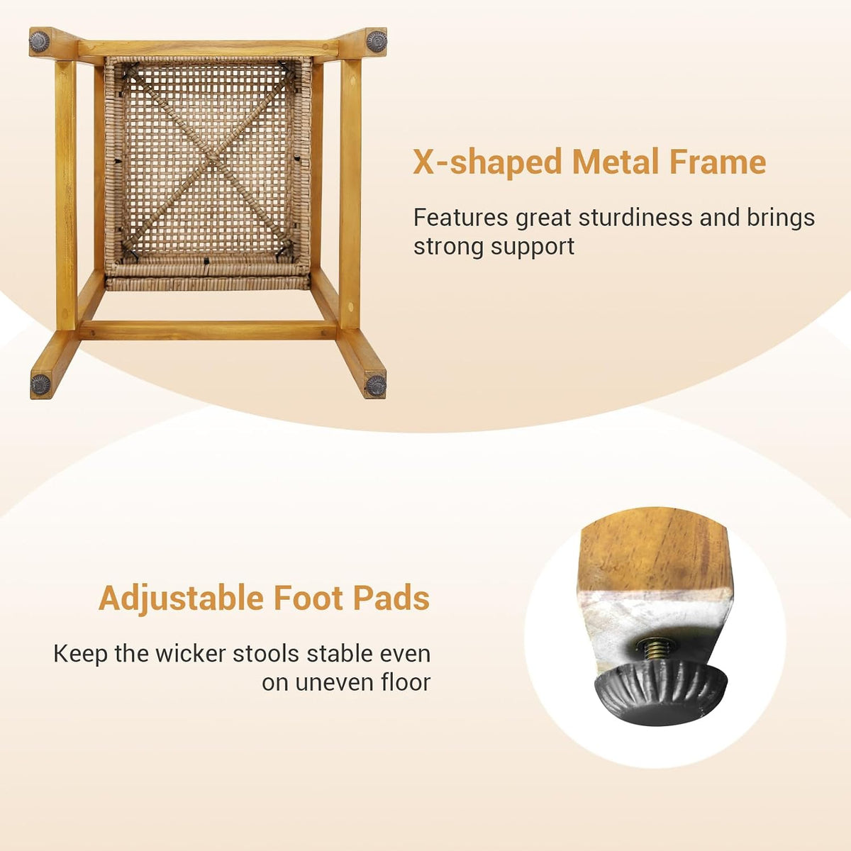 HAPPYGRILL Wicker Bar Stools Set of 2, Patio Chairs with Solid Wood Frame, Er...