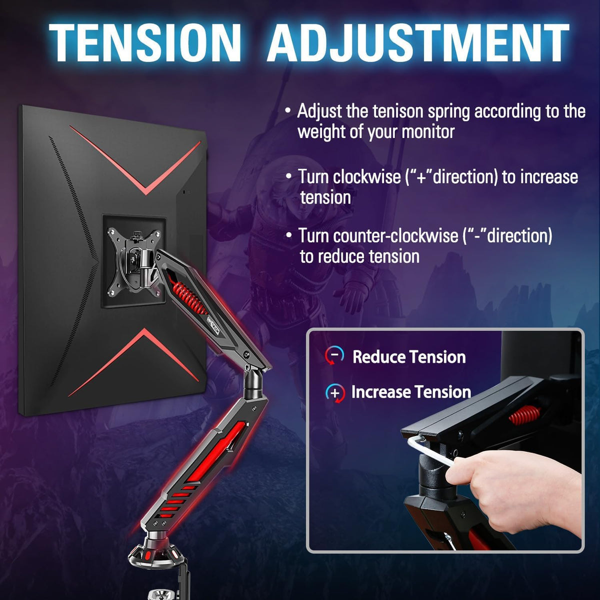 MOUNT PRO Single Gaming Monitor Stand - Mechanical Spring Display Mount, Adju...