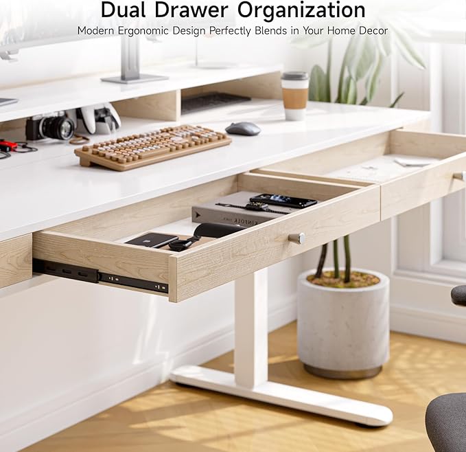 Standing Desk With Drawers, 55x23.6 Inch Electric Stand Up Workstation With - Image 4