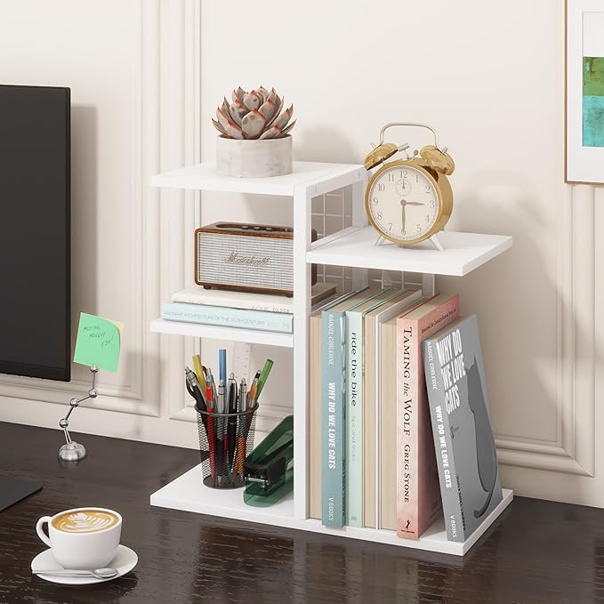 ELITEROO Desk Bookshelf, 4 Tier Wood Desktop Bookshelf, Adjustable Table Top - Image 5