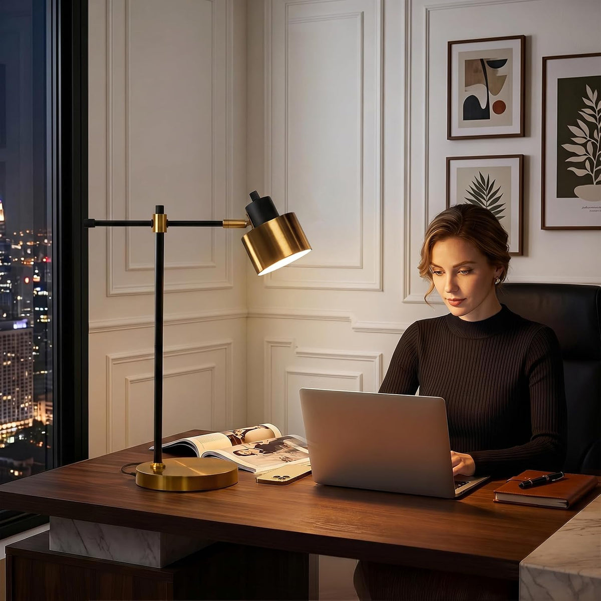 OYEARS 22.2" Modern Desk Lamp, Metal Table Lamp with LED Bulb, Adjustabl...