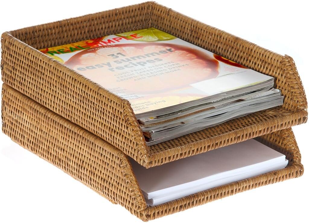 KOUBOO La Jolla Rattan Stackable Letter Tray, Paper Organizer, Honey Brown