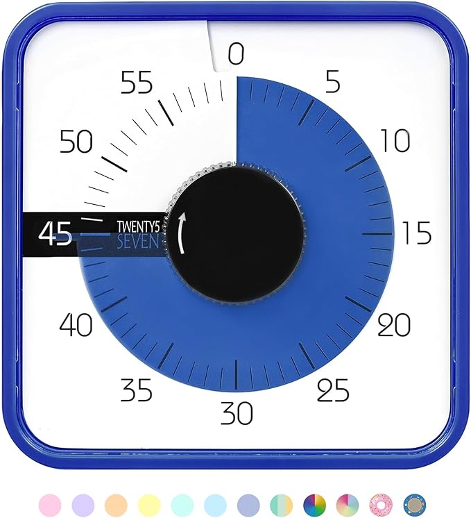TWENTY5 SEVEN Countdown Timer 7.5 inch; 60 Minute 1 Hour Visual Timer – by TWENTY5SEVEN
