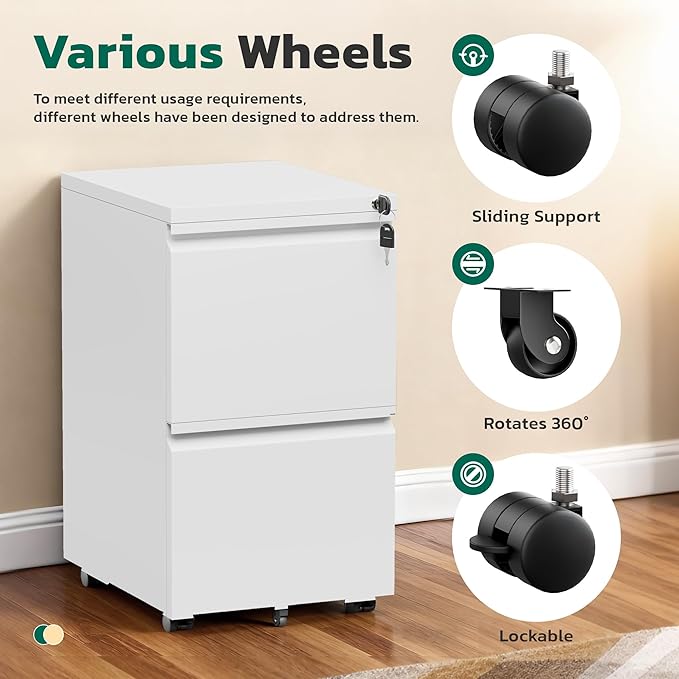 Greenvelly 2 Drawer Mobile File Cabinet - Image 7