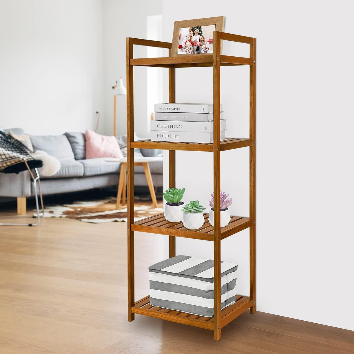 Utoplike Teak Wood Bathroom Shelf Organizer Stand, Standing Shower Caddy