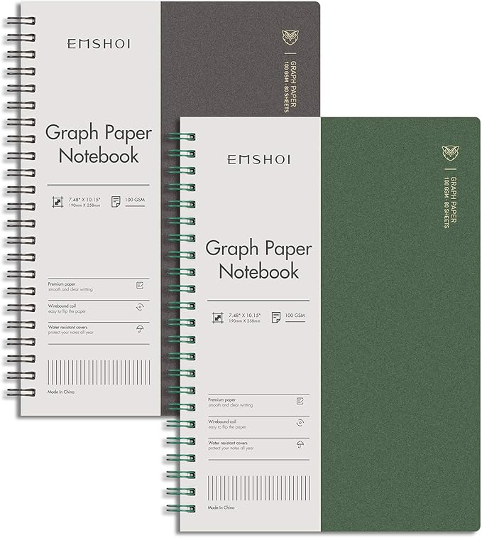 EMSHOI Graph Paper Spiral Notebook 7.48" x 10.15" by EMSHOI
