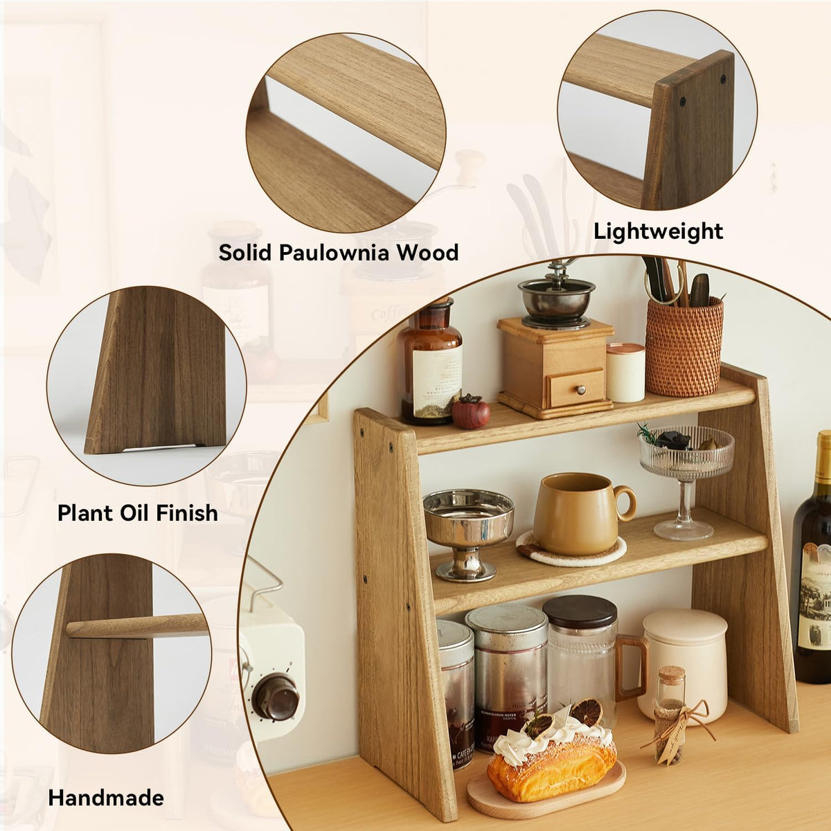 KIRIGEN Wood 3-Tier Ladder Shelf, Desk Organizer, Brown DGNJ-DBR