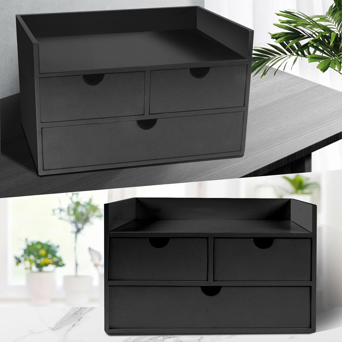 Charmewooden Bamboo Desk Organizer 3 Drawer with Shelf, Countertop Organizer ...