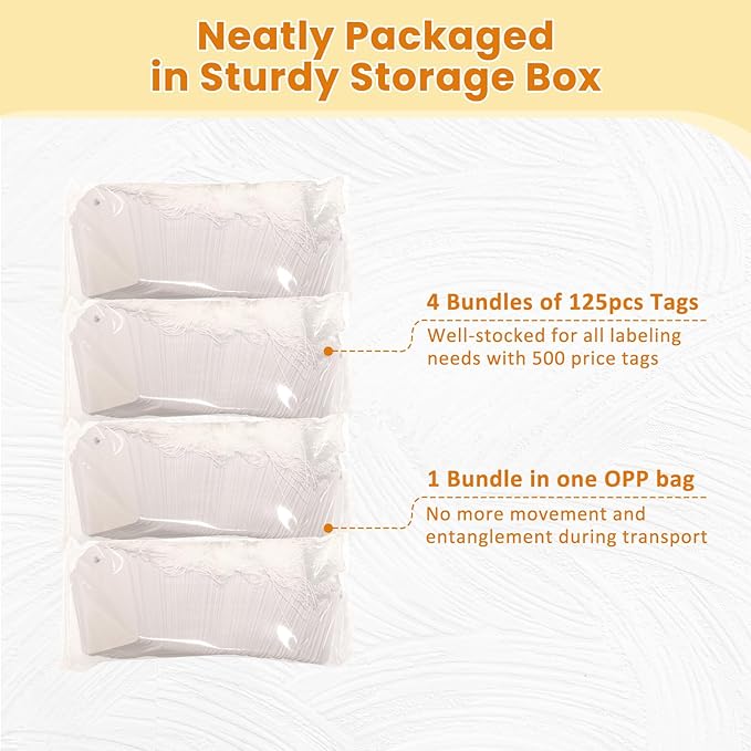 500 PCS White Price Tags with String Attached1.75 x 1.1 Inches, Goefun Blank - Image 5