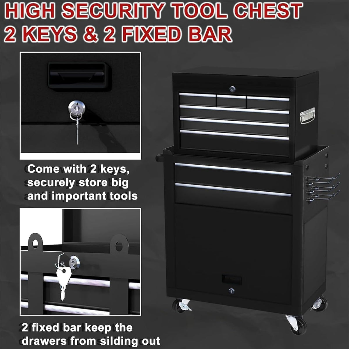 8-Drawer Rolling Tool Chest with Wheels & Detachable Top Toolbox - Heavy-...