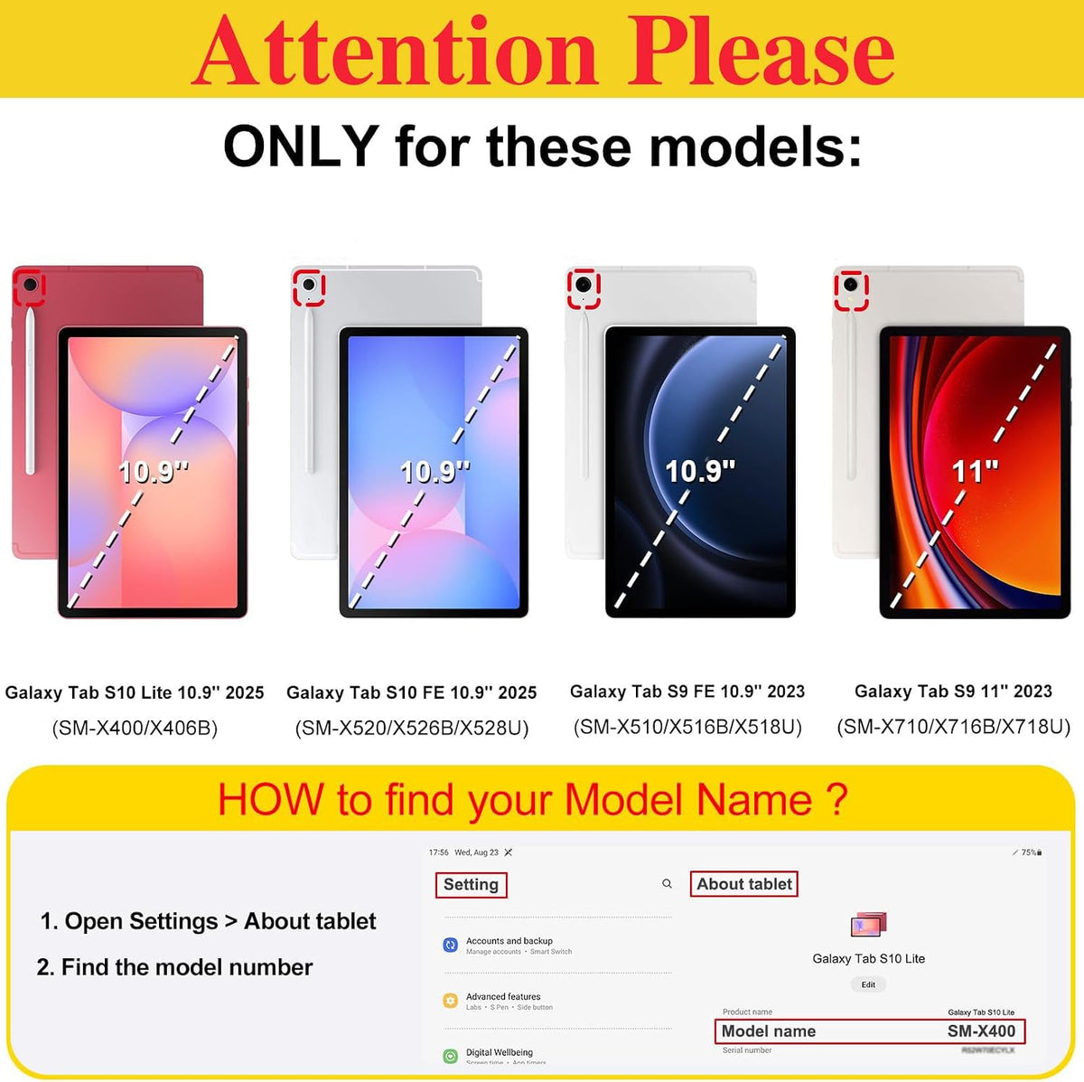 Keyboard Case for Samsung Galaxy Tab S10 Lite/ S10 FE/ S9 FE 5G 10.9 Inch/S9 ...