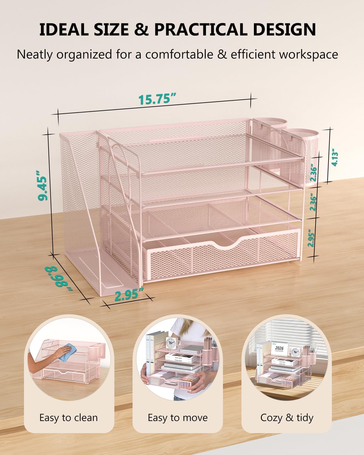 WALI Desk File Organizer, 4 Tier Desktop Paper Letter Tray Organizer with Dra...